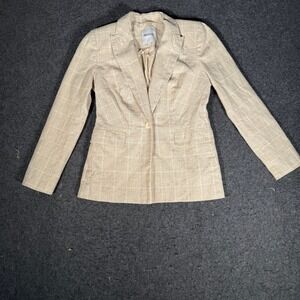 Madewell Tan Glen Plaid Linen Cotton Blend Single Button Blazer Jacket Womens 2